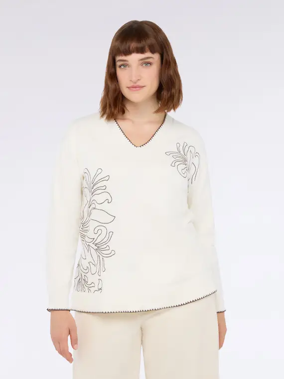 Maglia con ricami floreali e scollo a V Donna, (44-46 IT) miniatura 3