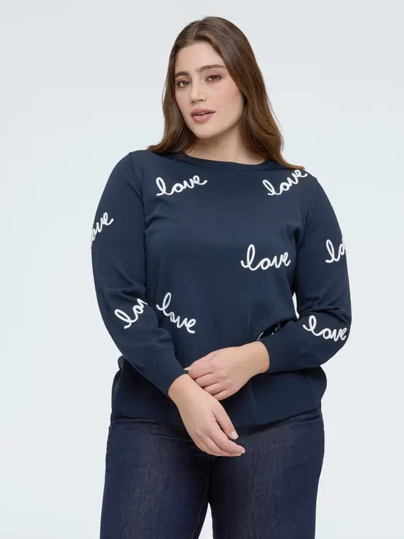 Maglia con ricamo love Donna, Blu (44-46 IT) miniatura 2