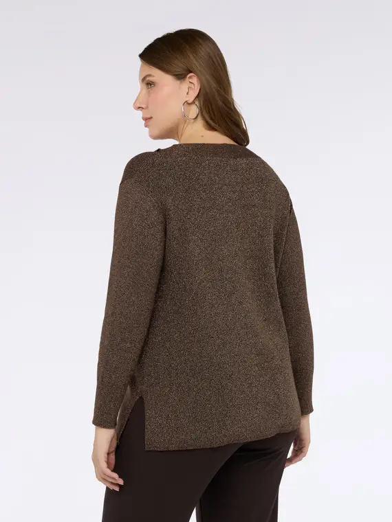 Maglia con scollo a barchetta e bottoni Donna, Marrone (52-54 IT) miniatura 2