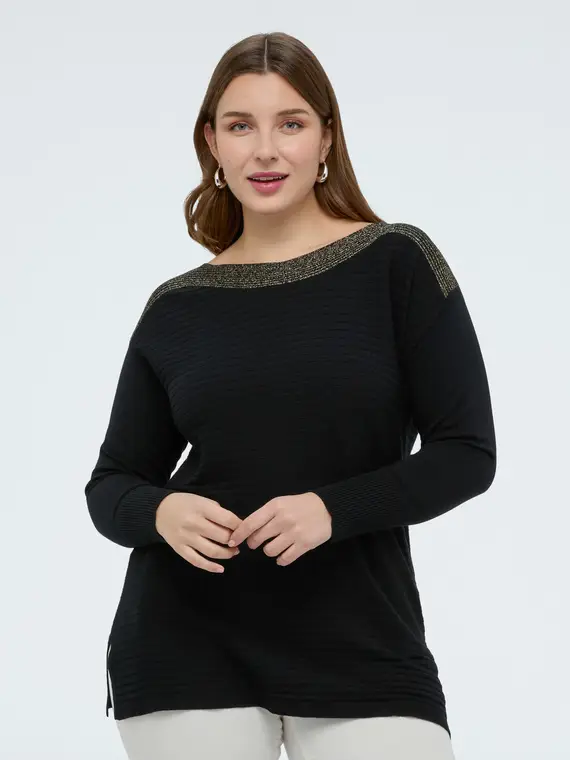 Maglia con scollo a barchetta e dettagli lurex Donna, Nero (60-62 IT) miniatura 2