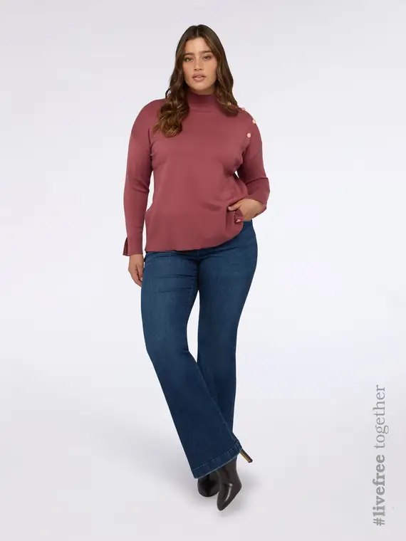 Maglia dolcevita con bottoni decorativi Donna, Bordeaux (52-54 IT)