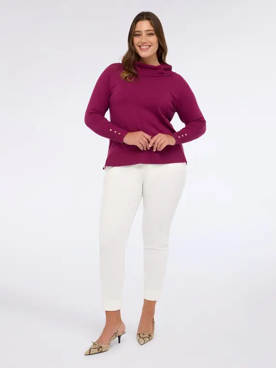 Maglia dolcevita con bottoni sui polsini Donna, Bordeaux (44-46 IT) miniatura 3