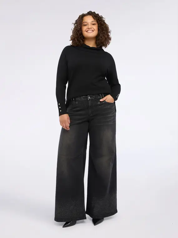 Maglia dolcevita con bottoni sui polsini Donna, Nero (44-46 IT)