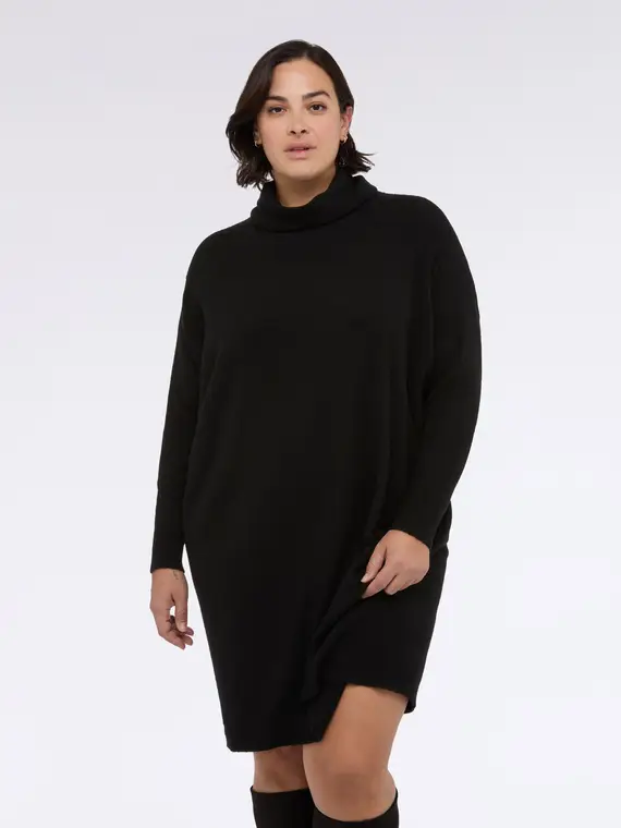 Maglia dolcevita lunga in misto viscosa Donna, Nero miniatura 3