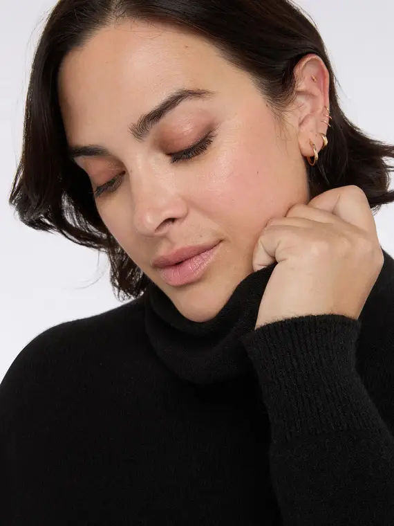 Maglia dolcevita lunga in misto viscosa Donna, Nero