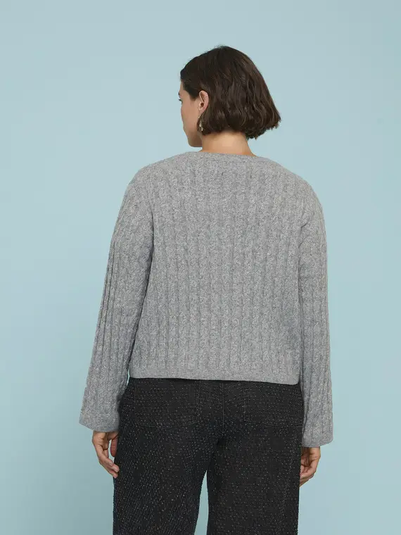 Maglia girocollo a trecce Donna, Grigio (60-62 IT) miniatura 2