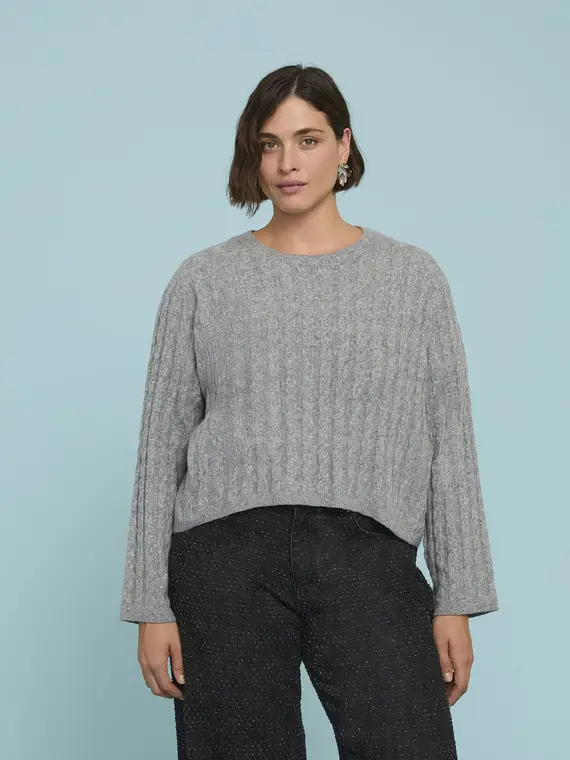 Maglia girocollo a trecce Donna, Grigio (60-62 IT)