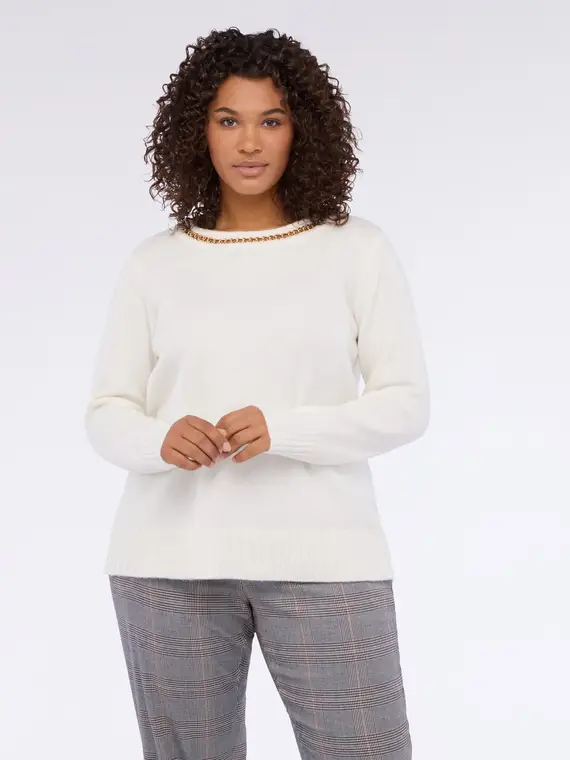 Maglia girocollo con catena metallica Donna, Bianco (56-58 IT) miniatura 3