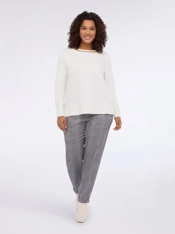 Maglia girocollo con catena metallica Donna, Bianco (56-58 IT)