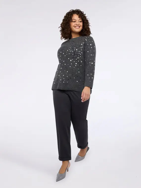 Maglia girocollo con paillettes all over Donna, Grigio (52-54 IT) miniatura 2