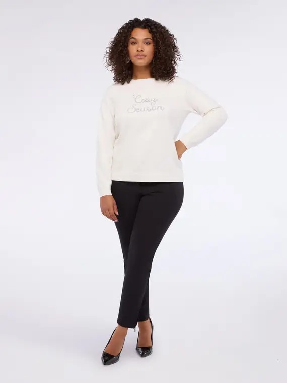 Maglia girocollo con ricamo Cozy Season Donna, Bianco (44-46 IT)