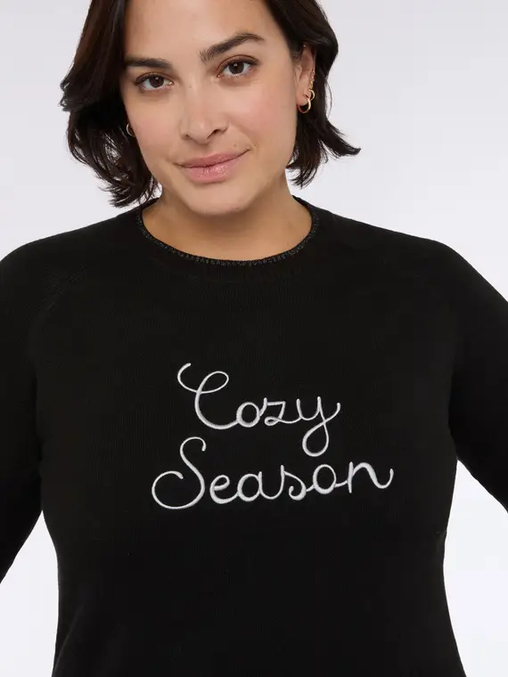 Maglia girocollo con ricamo Cozy Season Donna, Nero (56-58 IT) miniatura 3