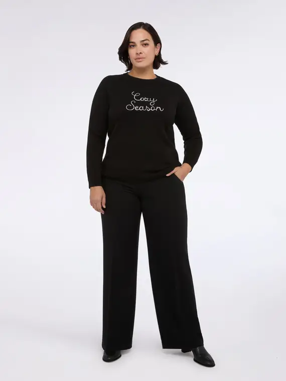 Maglia girocollo con ricamo Cozy Season Donna, Nero (56-58 IT)