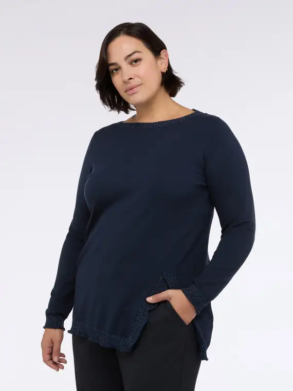 Maglia girocollo con spacchetti e dettagli lurex Donna, Blu (56-58 IT) miniatura 3