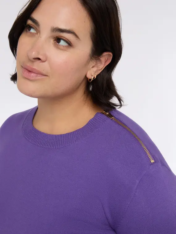 Maglia girocollo con zip decorative Donna, Viola (48-50 IT)