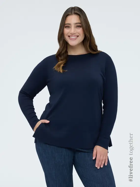 Maglia girocollo in misto viscosa Donna, Blu (60-62 IT)