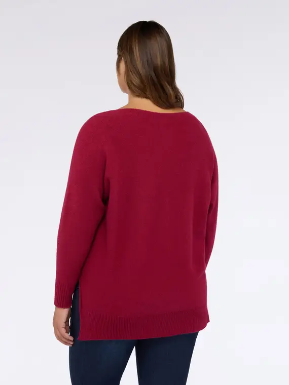 Maglia girocollo in misto viscosa Donna, Bordeaux miniatura 2