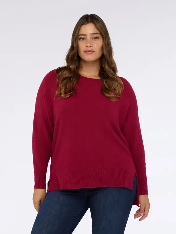 Maglia girocollo in misto viscosa Donna, Bordeaux miniatura 3