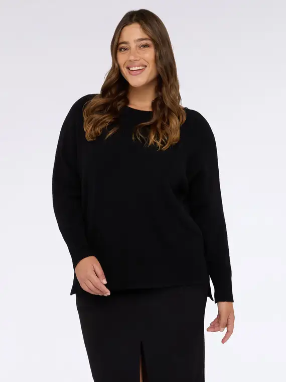 Maglia girocollo in misto viscosa Donna, Nero miniatura 3