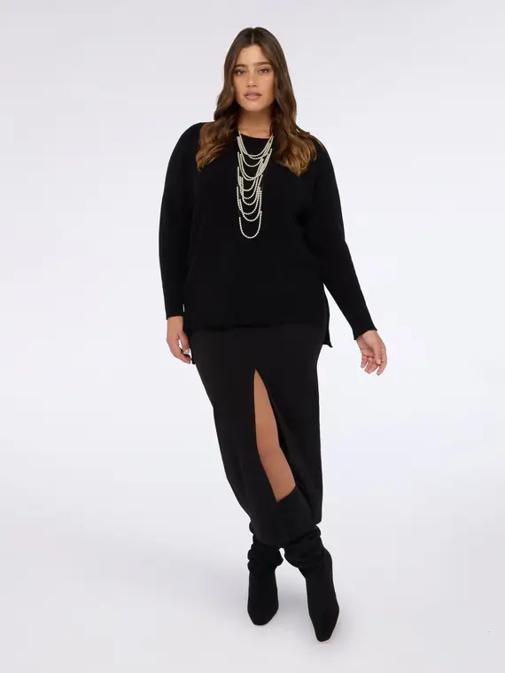 Maglia girocollo in misto viscosa Donna, Nero