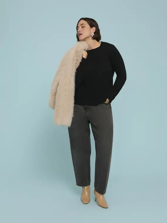 Maglia girocollo in misto viscosa Donna, Nero (60-62 IT) miniatura 3