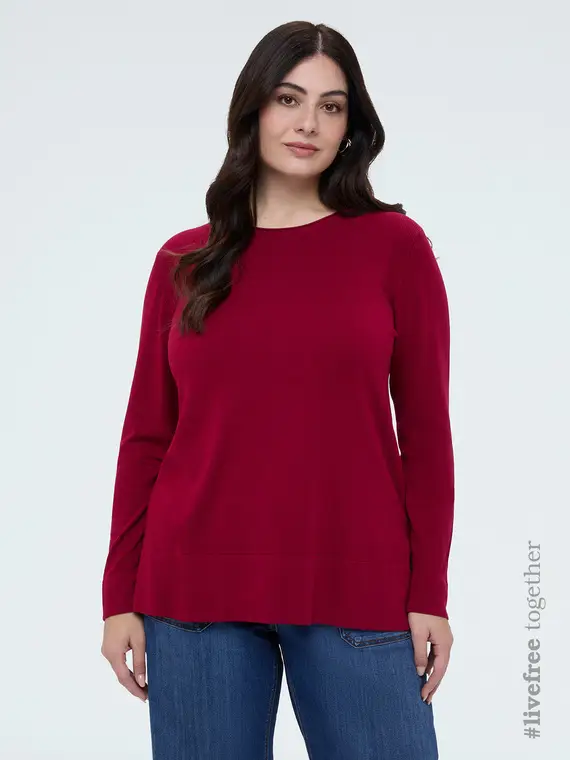 Maglia girocollo in misto viscosa Donna, Rosso (44-46 IT)