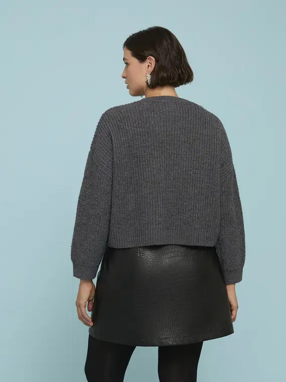 Maglia girocollo taglio cropped Donna, Grigio (56-58 IT) miniatura 2