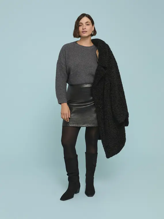 Maglia girocollo taglio cropped Donna, Grigio (56-58 IT) miniatura 3