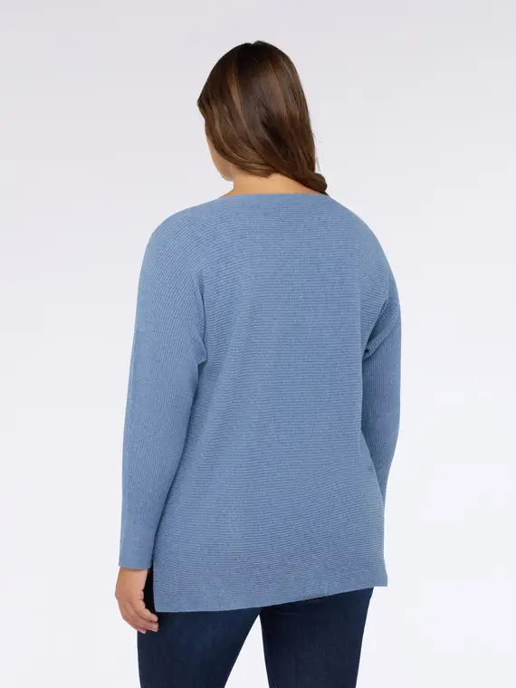 Maglia in misto viscosa con scollo a barchetta Donna, Azzurro miniatura 2