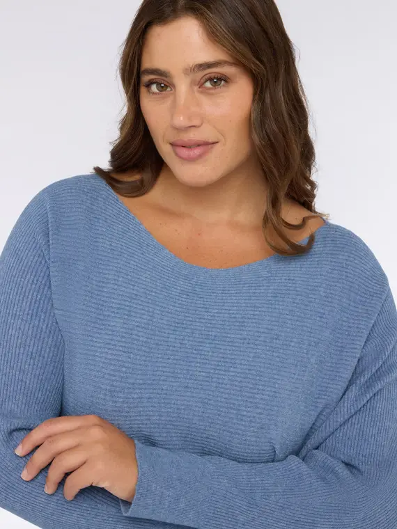 Maglia in misto viscosa con scollo a barchetta Donna, Azzurro miniatura 3