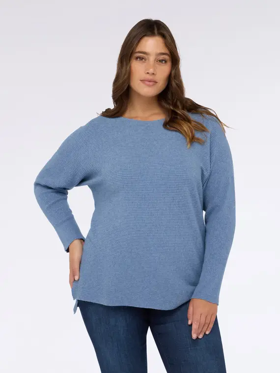 Maglia in misto viscosa con scollo a barchetta Donna, Azzurro