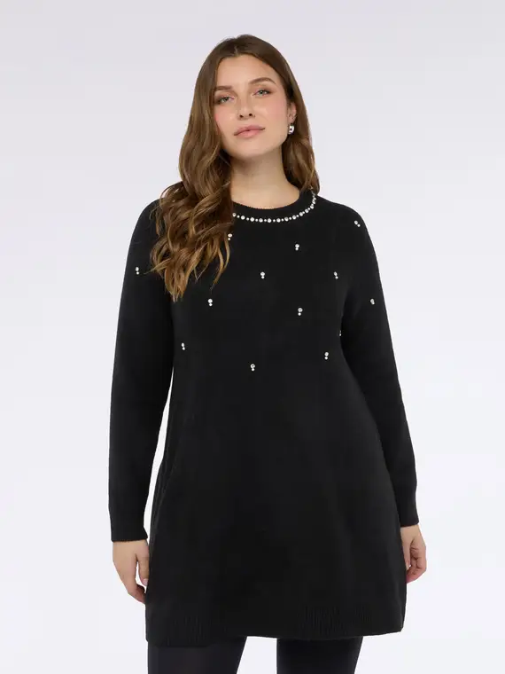 Maglia lunga con applicazioni luminose Donna, Nero (60-62 IT) miniatura 3