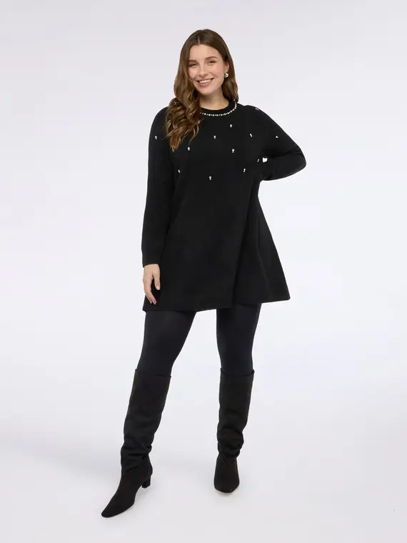 Maglia lunga con applicazioni luminose Donna, Nero (60-62 IT)