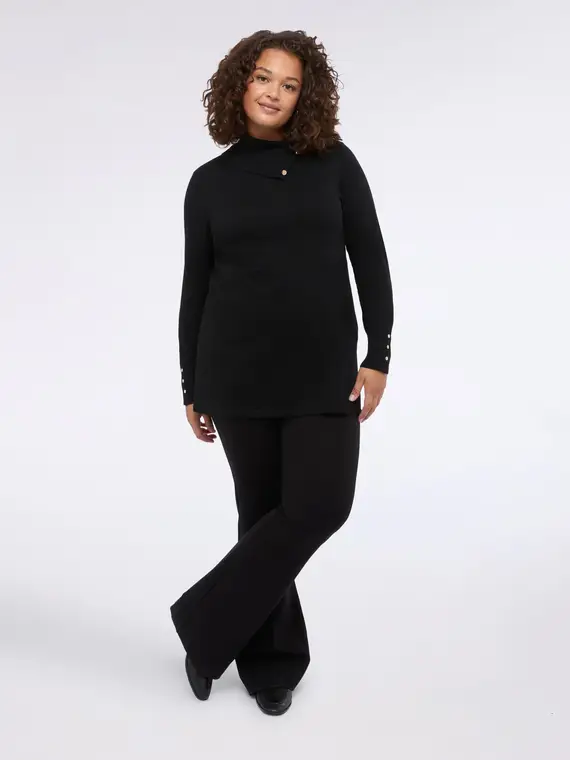 Maglia lunga con collo asimmetrico Donna, Nero (44-46 IT)
