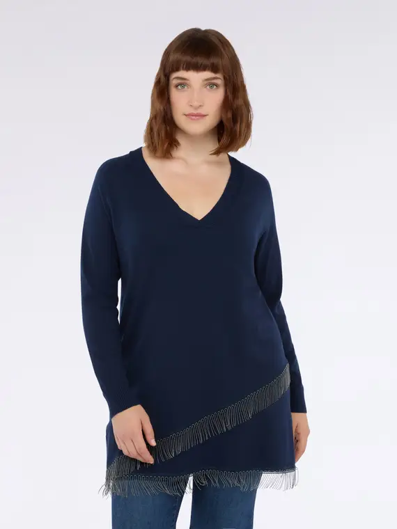 Maglia lunga con frange asimmetriche Donna, Blu (60-62 IT) miniatura 3
