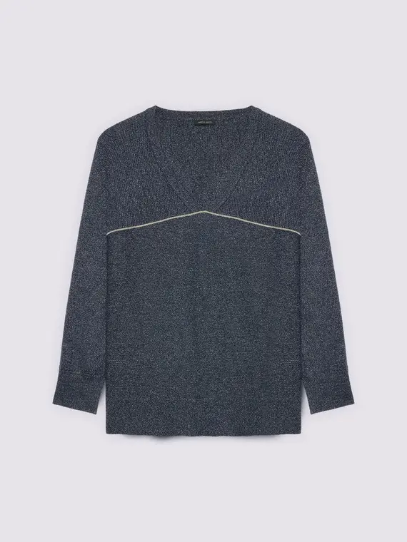 Maglia lurex con scollo a V Donna, Blu (44-46 IT)