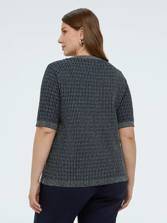 Maglia maniche corte con lavorazione a quadretti Donna, Blu (56-58 IT) miniatura 2