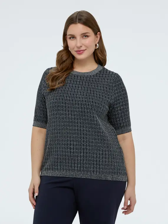 Maglia maniche corte con lavorazione a quadretti Donna, Blu (56-58 IT) miniatura 3