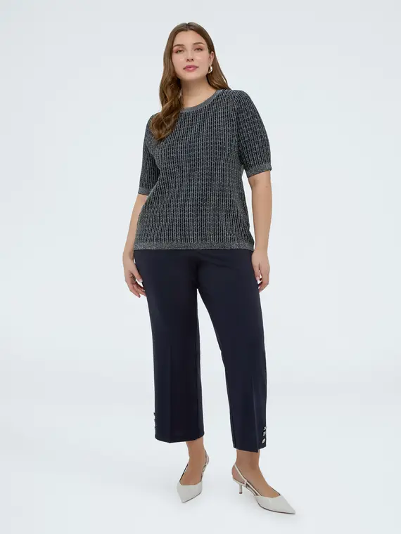 Maglia maniche corte con lavorazione a quadretti Donna, Blu (56-58 IT)