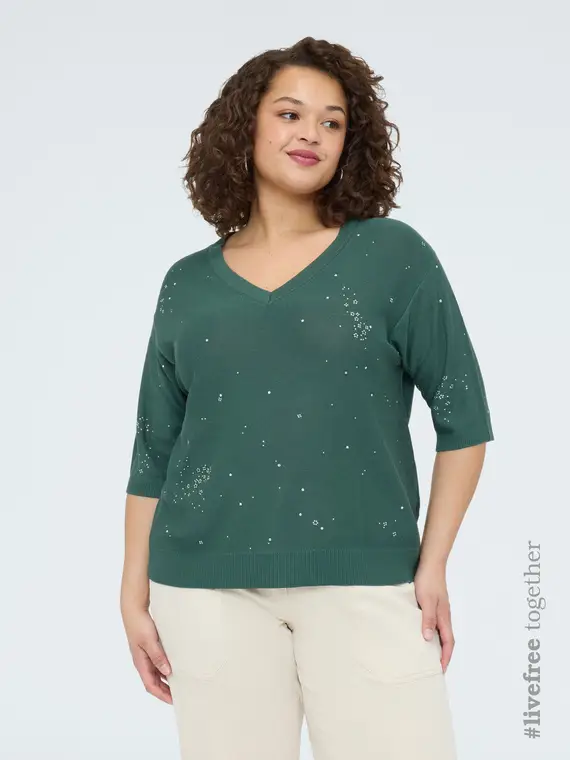Maglia misto viscosa con applicazioni luminose Donna, Verde militare (64 IT)