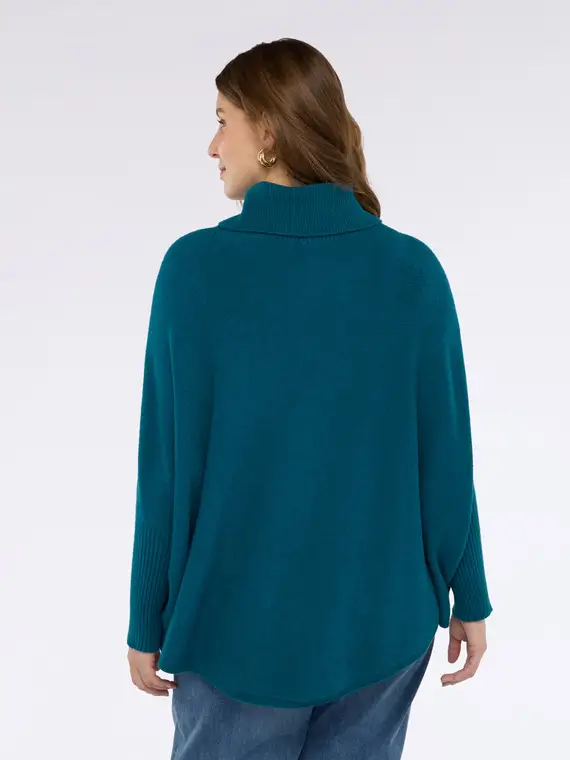 Maglia poncho dolcevita in maglia misto viscosa Donna, Ottanio miniatura 2