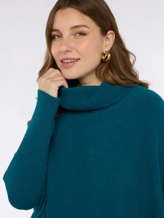 Maglia poncho dolcevita in maglia misto viscosa Donna, Ottanio miniatura 3