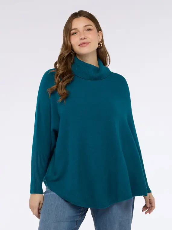 Maglia poncho dolcevita in maglia misto viscosa Donna, Ottanio