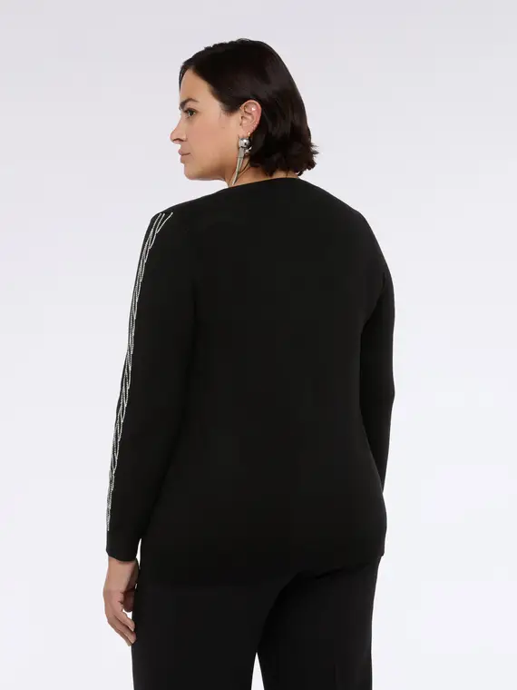 Maglia scollo a V con applicazioni strass Donna, Nero (60-62 IT) miniatura 2