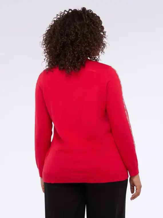 Maglia scollo a V con applicazioni strass Donna, Rosso (56-58 IT) miniatura 2