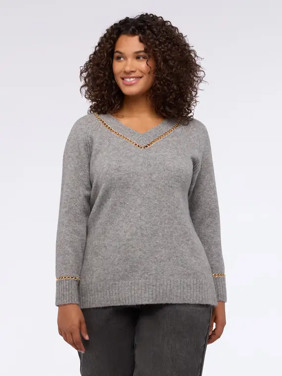 Maglia scollo a V con dettagli catena Donna, (52-54 IT) miniatura 3