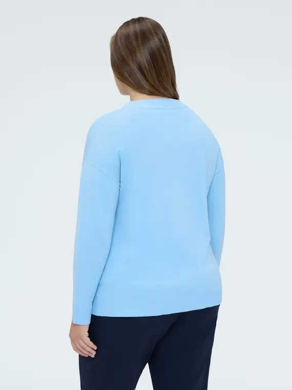 Maglia scollo a V in misto viscosa Donna, Azzurro miniatura 2