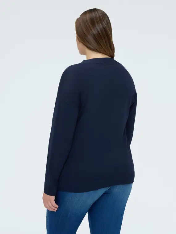 Maglia scollo a V in misto viscosa Donna, Blu miniatura 2