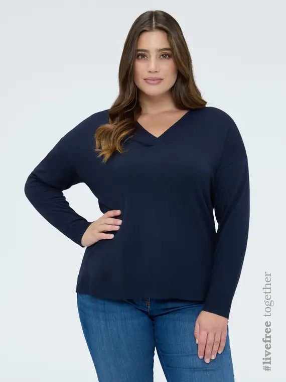 Maglia scollo a V in misto viscosa Donna, Blu