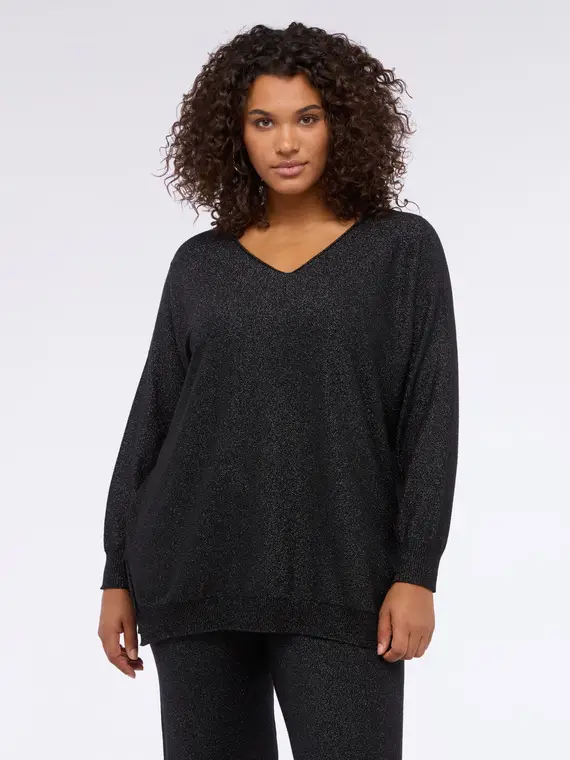 Maglia scollo a V in tessuto laminato Donna miniatura 3